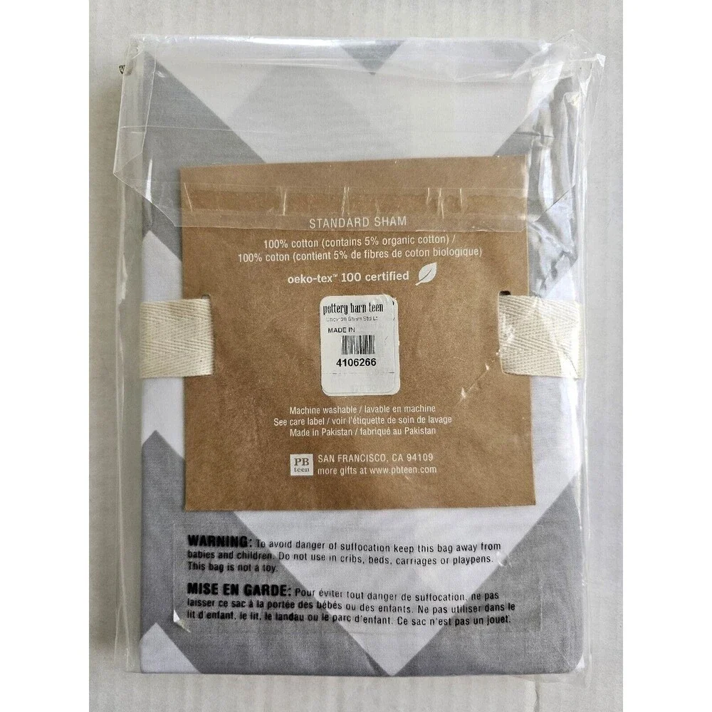 Pottery Barn Teen Chevron Standard Pillow Sham NEW NIP Gray White 100% Cotton PB